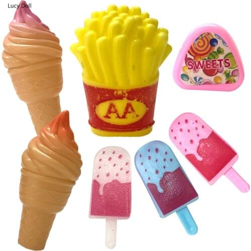 NK 7 Pcs/Set Doll Accessories Ice Cream Popsicles Potato Chips Sweets' Sugar Box For Barbie Doll House Food Decor DIY Toys