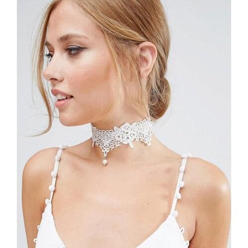 2019 New Choker Necklaces Pearl Gland Tatouage Choker Collier Noir Dentelle Choker Collier Vintage Bijoux Jewelry