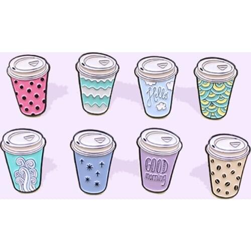 New Cute Drink Pearl Milk Tea Cup Brooch Wave Point Badge Cartoon Fun Korean Female Enamel Jewelry Children Creative Gift Pins