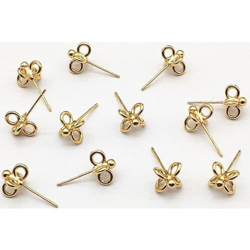 New Arrival! 8mm 50pcs Real gold plating Flower Ear Stud for Handmade Earring DIY Parts,Jewelry Accessories Findings & Component