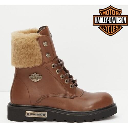 Original Harley Davidson Hannah Female Brown Leather Boots Winter Thick Bottom Waterproof Women Motorcycle Boots