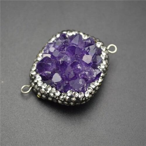 Two Loops Jewelry Connector Paved Crystal Beads Drusy Stone Freeform Pendants
