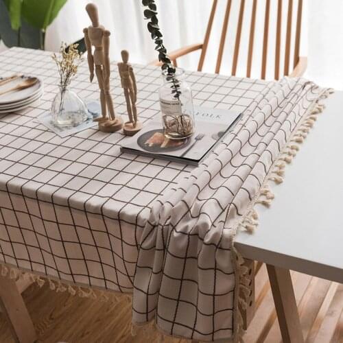 Literary small fresh pure color table cloth hotel picnic table rectangular household tassel table cloth simple polyester plaid
