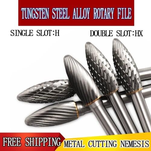 Hand tool 6 mm shank diameter H-HX carbide rotary file tungsten steel cylindrical milling cutter wood carving grinding head DIY