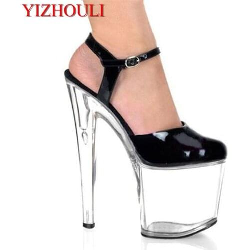 8 inch transparent sole with round head, multiple colors, 20 cm high heel sandals, catwalk models