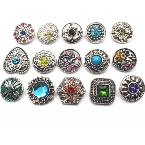 Mix 10pcs/lot Many Styles 18-22mm Alloy Snap Buttons Rhinestone Elephant Fit Women Snap Bracelets Watches Snap DIY Jewelry