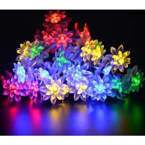 Solar 50LED Light Garden Outdoor Landscape Lights Holiday Wedding Garden Decoration Lights Control Double Lotus Light String