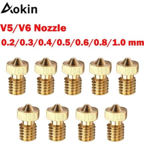 V5/V6 Nozzle For 3D Printers 0.2/0.3/0.4/0.5/0.6/0.8/1.0 mm Copper 1.75mm Filament M6 Threaded Brass For 3D Printers