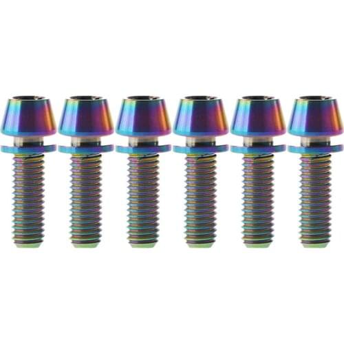 Xingxi 6 Pcs M5X16 18 20mm Titanium Bolts Conical Head Srews with Washer for Bicycle Stems Blue Black Rainbow Gold Ti Color