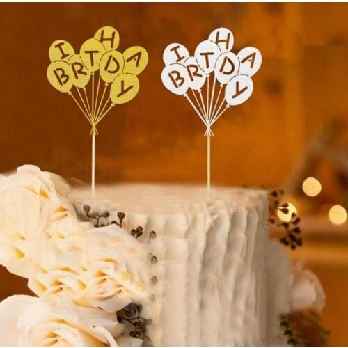 Festival supplies cake toppers glitter balloon paper banner for Cupcake Wrapper Baking Cup birthday tea party wedding Wh