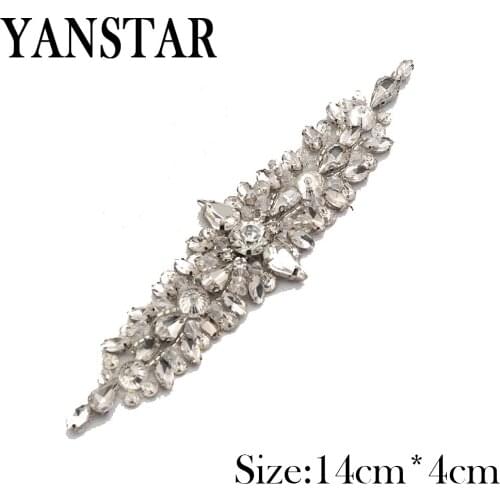 YANSTAR(30pcs) Wholesale Bridal Rose Gold Crystal Rhinestones Appliques Iron On For Wedding Dress Sash YS855A