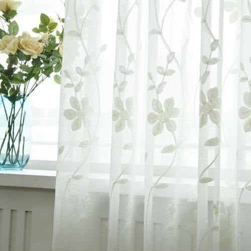 Custom Design Tulle Sheer Cotton Flower Embroidered Window Curtains for Home Living Room Decoration in the Kitchen Cafe Curtain
