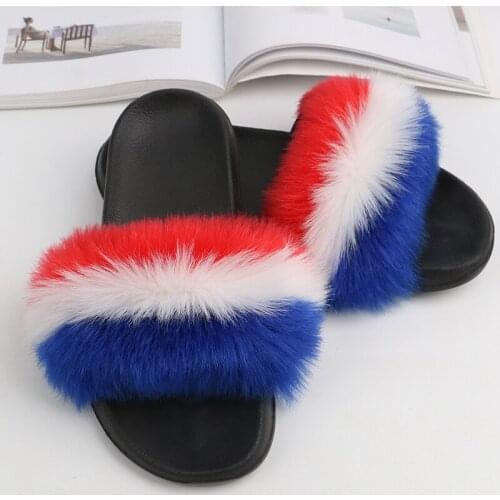 Women Shoes 2021 Summer Fashion Shoes Big Size Non-slip Wear Resitant Slippers Women Hairy Imitate Fox Colorful Slippers Women