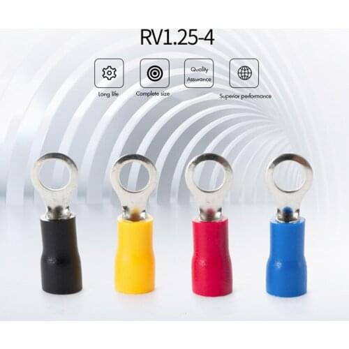 100PCS/ Lot RV1.25-4 O-Type Pre-Insulated Splice Cold-Pressed Terminal Block Electrical Crimp Terminator Wiring Range 0.5-1.5mm2