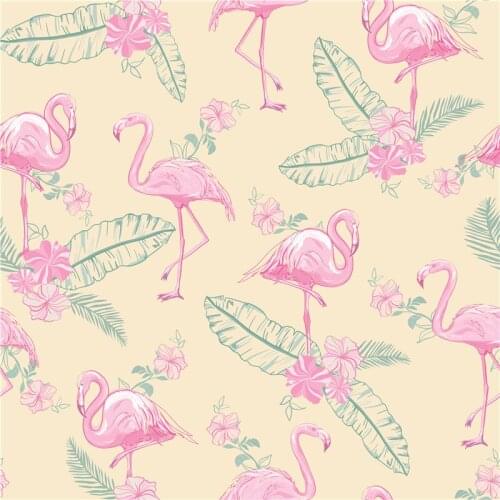 145cm*100cm Polyester Stretch satin fabric for dress flamingo art pattern custom printing thin shirt sewing fabric