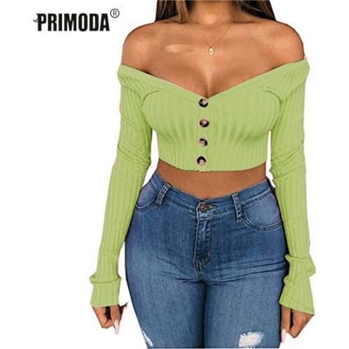 2020 New Sexy Crop Tops Women Slash Neck Buttons Navel Short Off Shoulder Tops Shirts Night Club Party Tees White T Shirt PR757G