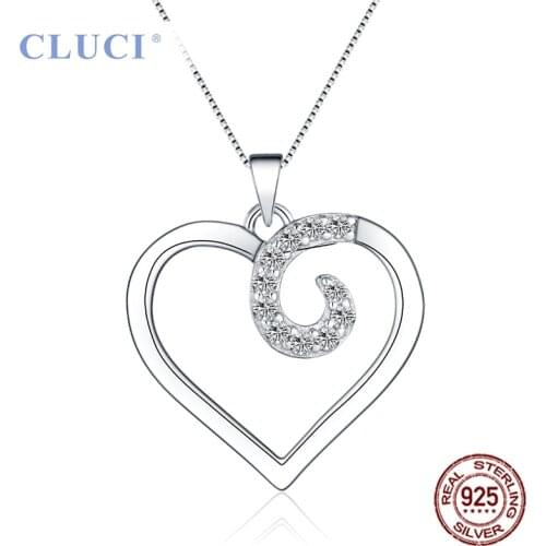 CLUCI Simple Heart Charms Pendant with Zircon 925 Sterling Silver Women Romantic Gift Jewelry