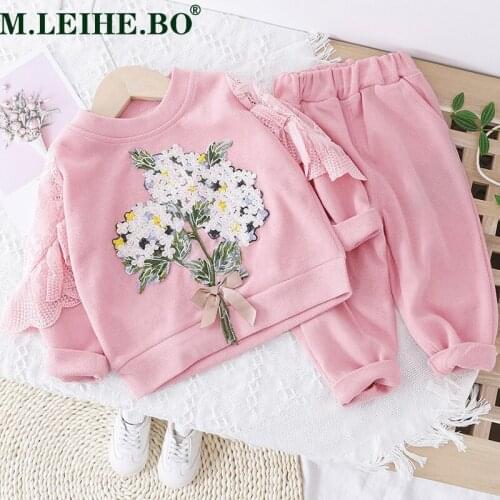 Kids Tracksuit Baby Boys Girls Clothing Set New Casual Long Sleeve Floral Print Oufit Infant Clothes Baby Top+Pants 1-5Years