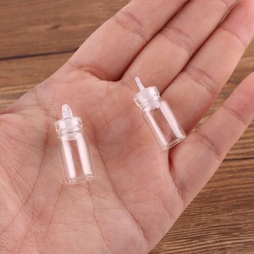Dia 11x22x6.5mm 1ml tinyTransparent Glass Bottles Jars Vials with plastic lid for Wedding Gift DIY Pendant Craft