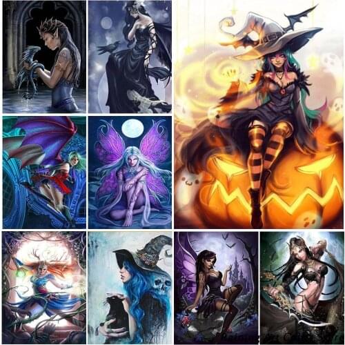Halloween Witch Fairy Diy 5D Full Drill Diamond Painting Embroidery Cross Stitch Rhinestone Witchcraft Mosaic Picture Home Decor