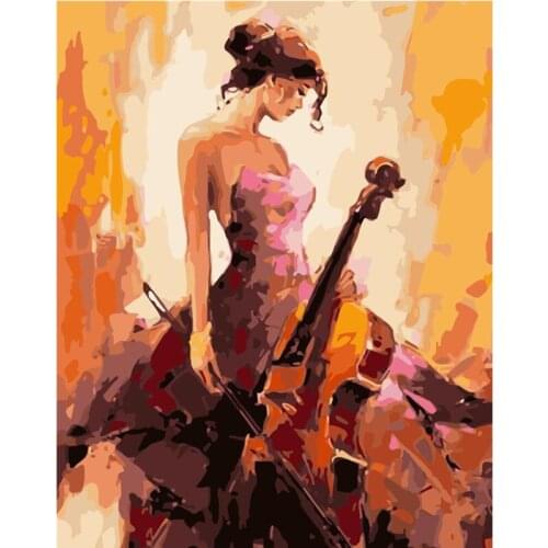 Painting By Numbers DIY Dropshipping 60x75cm Musical sound cello woman Figure Handmade Gift For Adult Unique Gift Home Decor