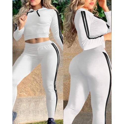 New Fitness Stretchy Sportswear High Waist Two Piece Sets Women Fashion Casual Workout Tracksuits Long Sleeve Top And Pants Set