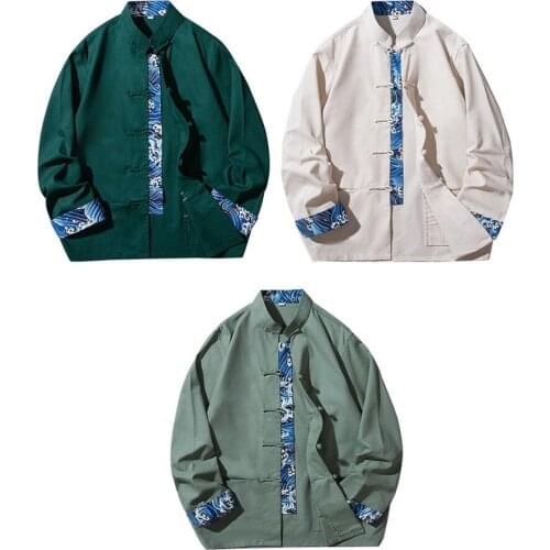 Tang Suit for Men Chinese Traditional Clothes Spring Autumn Vintage Wave Patchwork New Retro Print Loose Casual Coat Plus Size