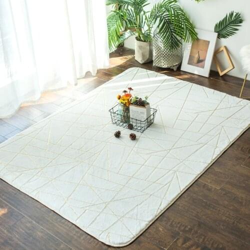 White With Gold Line Living Room Carpet Modern Soft Warm Area Rugs Nordic Large Carpets for Bedroom Decoration Fluffy Kids Room