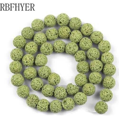 Olive green Volcanic Lava Natural Stone Round Rock Spacer loose beads for DIY Beaded Bracelet Jewelry Making 15'' 4 6 8 10 12mm