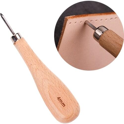LMDZ 4mm Leather Craft Sewing Kit Handle Diamond Point Rhombus Awl DIY Tool Wooden Handle Professional Handmade Leather Tool