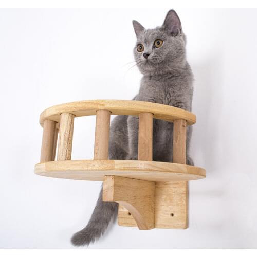 Pet Furniture Wooden Climbing Frame Cat Wall Steps Cat Tree Tower Wall Hanging Kitten Toy House Stratch Post with Guardrail
