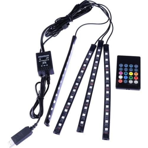 Multi Color Car Interior Atmosphere Neon Lights Lamps Strip 12 LED Wireless IR USB Interface RGB Atmosphere Light