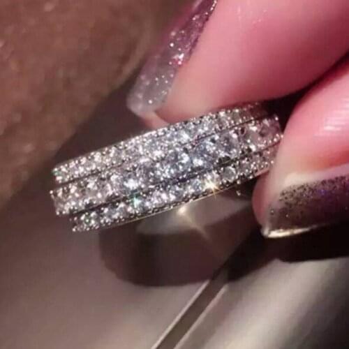 Fashion Jewelry Full Round AAAAA zircon cz wedding band rings for women Silver color Female Ring Fashion Jewelry