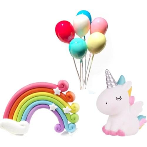 HUHULE 8pcs/set Unicorn Cake Topper Rainbow Cloud And Balloon Unicorn Party Gift For Girls Cake Decorating Baby Shower Supplies