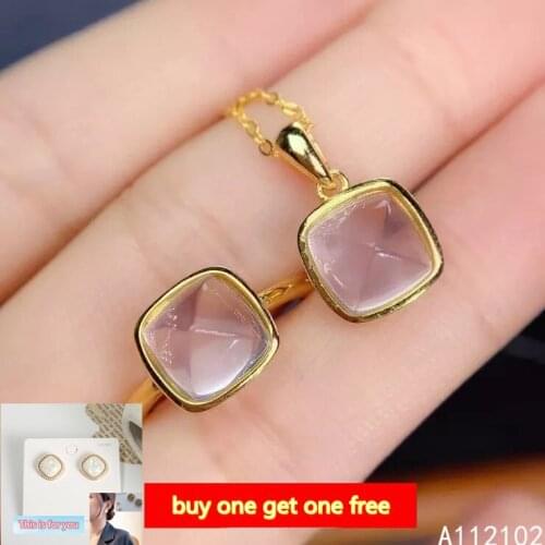 KJJEAXCMY fine Jewelry 925 sterling silver inlaid natural Rose Quartz new girl fashion pendant ring set support test