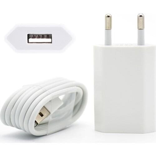 10PCS EU Plug Wall AC USB Charger For Apple iPhone 5 5S 5C 6 6S 7 For iPhone 8 Pin USB Charging Cable Charger Adapter plug