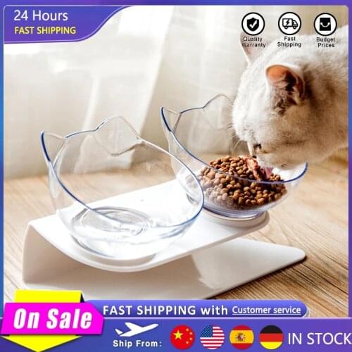 NEW Cat Feeder Bowl Non-Slip Drinker For Dogs Supplies Kitten Accessories Dry & Wet Pet Food Separation With Raised Stand