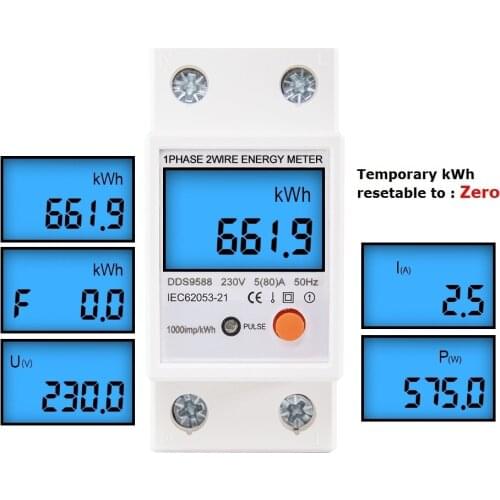 Single Phase Reset Zero Din Rail Digital Energy Meter Kwh Wattmeter Power Consumption Electricity Meter Analyzer Energy Couter