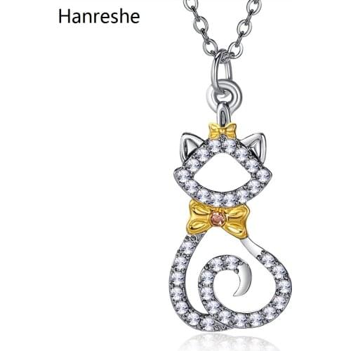 Aristocats Marie Cartoon Cat Pendant Necklace Silver Color Rhinestone Crystal Animal Pet Kittens Necklaces Woman Jewelry Gift