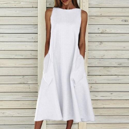 Dress 2021 summer ladies long solid color sleeveless pocket bohemian dress ladies casual loose plus size dress ladies party wear