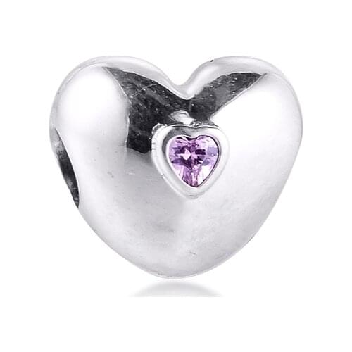 Authentic 925 Sterling Silver Pink CZ Steady Heart Clip Stopper Charms Fits Pandora Bracelet Charmsy Beads DIY Jewelry Making