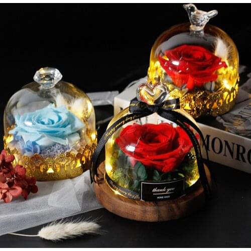 Handmade Eternal Rose Flower With Heart Shape Glass Gift For Valentines Day Christmas Anniversary Birthday Thanksgiving Gift