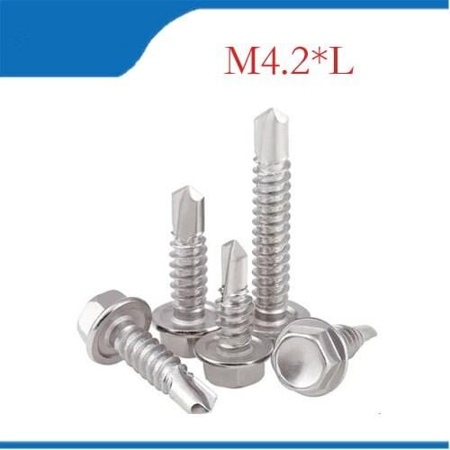 Self tapping screws M4.2 Roofing Screws Tapping Screw Self Drilling Sheet Metal Hex Washer Head Screws Stainless Steel 410
