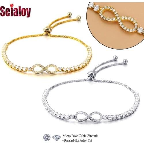 Seialoy High Quality Cubic Zirconia Endless Loop Charm Bracelets For Women Men Fine Adjustable Length Bracelet Lovers Gift