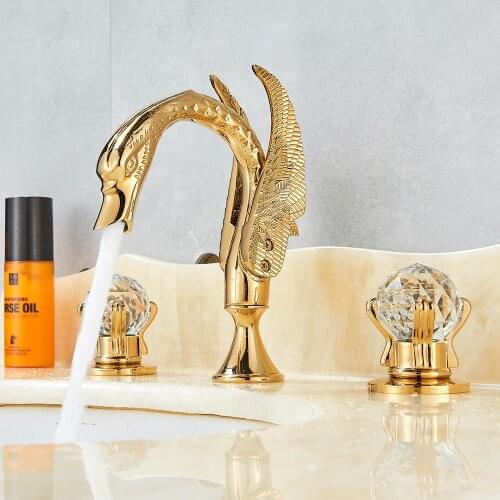 Luxury Gold 3Pcs Washbasi Sink Tap Bathroom Faucet 2 Handles Bath Mixer home Improvement Beauty Bathtub Mixer Taps