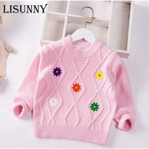 Girls Sweater Pullover 2021 New Autumn Winter Baby Sweaters Jumper Children Fashion Embroidery Floral Toddler Kids Clothes 1-7y