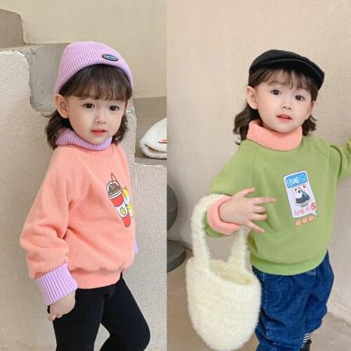 Girls' Hoodies Sweatshirts Kids Underwear 2021 Retro Plus Velvet Thicken Warm Winter Autumn Cotton Tops Fleece Childrens Clothi