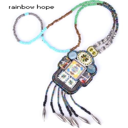 2017 Trendy Luxury Mixed beads long necklace statement Necklaces & Pendant Ceramic ethnic Bohemian Multicolor Beaded Jewelry