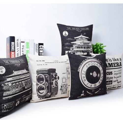 Vintage Camera Newspaper Printed Pillow Cover Golden Pavilion And Forbidden City Decorative Throw Pillow Case Cushion Cover