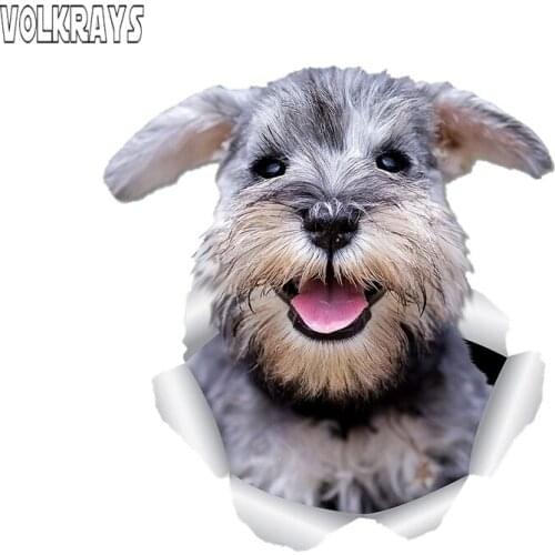 Volkrays 3D Smiling Schnauzer Dog Sticker Funny Decal PVC for Car Wall Toilet Kids Room Luggage Skateboard Laptop ,15cm*15cm